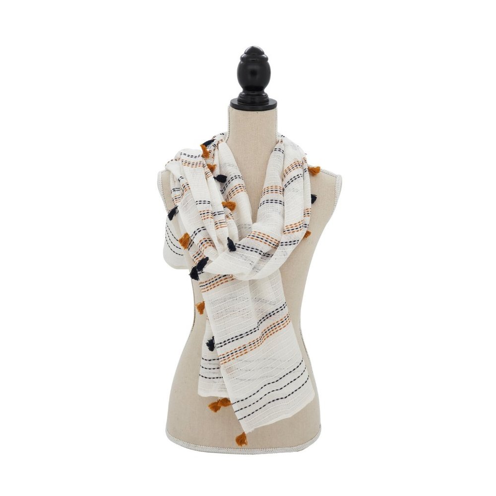 Cotton Stitched Line Tassel Scarf, Lightweight for ladies fashion multi color
